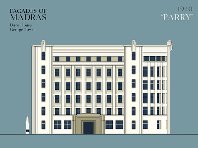 Dare House - 'P(Parry)' in ABP of Madras Commerce architecture chennai design documentation elevation facade heritage illustration madras minimal vector