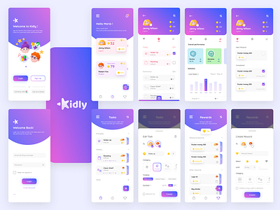 Kidly - App for parents to keep track of the tasks given to kids app app design deisgn design challenge kids mobile app design parents tasks ui uiux uiux design ux ux design