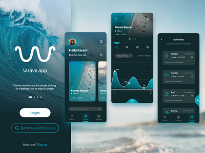 Wave - Marine weather app (ocean tide app) app app design beach figma illustrator mobile mobile app ocean tide app pllication design ui ui design uiux uiux design ux ux design