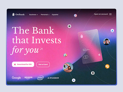 🦉 🏦 Owlbank - Hero bank bankcard branding creditcard duotone fashion home homepage invest ux uxui web webdesign