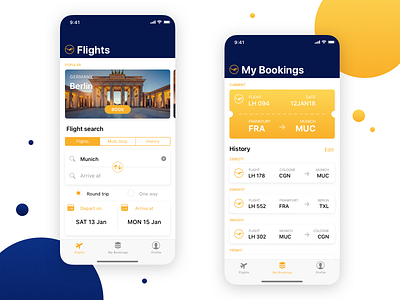 Lufthansa iOS app concept colorful mobile travel