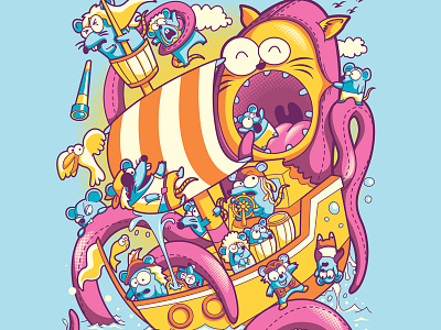 Under Attack artwork commission digitalillustration graphicdesigner illustration mice monster octopus sailor t shirt tee vector