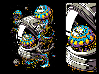 Colorizing Space apparel astro astronaut cell shaded illustration jellyfish merch merchandise planet space t-shirt t-shirtdesign tshirt tshirtdesign vector vectorart vibrant