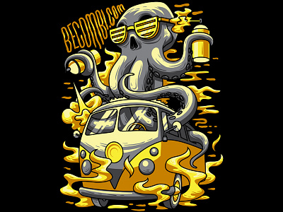 Octopus becombi.com car combi commission graphicdesign illustration octopus t shirtdesign tee vector volkswagen vw