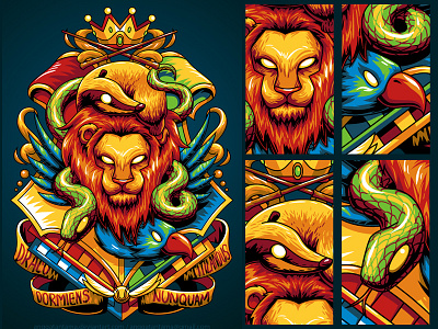 Hogwarts Houses eagle graphicdesign gryffindor harrypotter hogwarts hufflepuff illustration lion ravenclaw slytherin snake vector