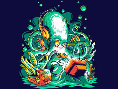 Octopus The Gamer commission game graphicdesign illustration nintendo ocean octopus ps sea t shirtdesign tee vector