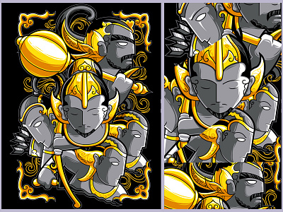 Pandawa Lima arjuna bhima commission graphicdesign illustration nakula pandawa sadewa t shirtdesign tee vector yudhisthira