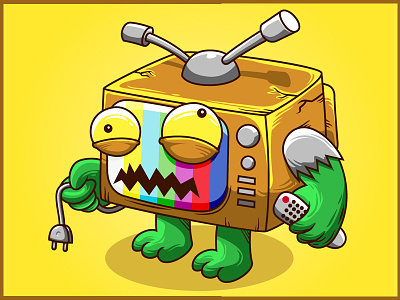 Tv Monster characterdesign color commission electronic freak graphicdesign illustration monster remote tv vector