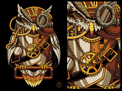 Steam Punk Owl animal clock commission gear graphicdesign illustration machine owl robot steampunk vector