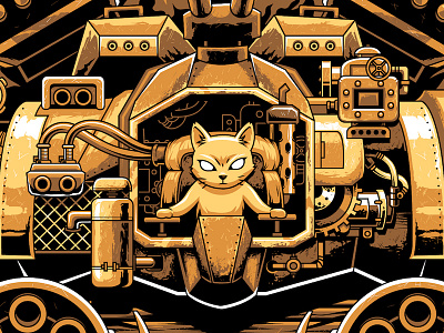 Destroy cat graphic tee illustration machine mecha robot rusty steampunk t shirt tee vector
