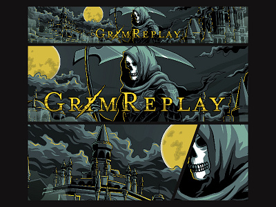 GrimReplay castle chanelart commission death digitalart grimreaper illustration moon night skull vector youtubebanner