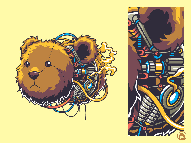 Teddy apparel vectorart vector t-shirtdesign t-shirt illustration drawing droid robot machine doll bear animal