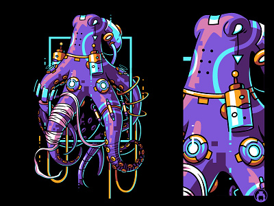 Octopus animal apparel clothing commission illustration illustrator neon robot robotic screen print t shirt t shirtdesign tee tshirt urban vector vectorart