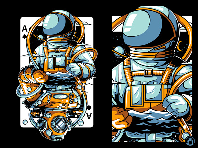 Opposite ace astronaut card commission diver illustration palying card shirt space spades t shirt t shirtdesign tee tshirt vector