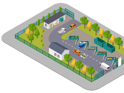 QUARTIER DECHETTERIE e learning illustration isometric vector