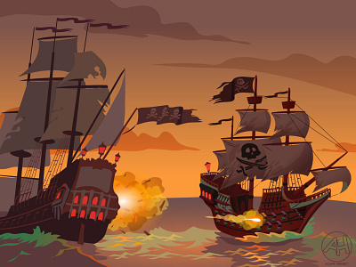 bataille navale color background e learning flatdesign illustration pirate ship vector
