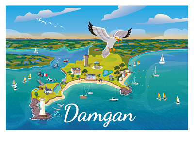 Damgan en Bretagne background illustration vector