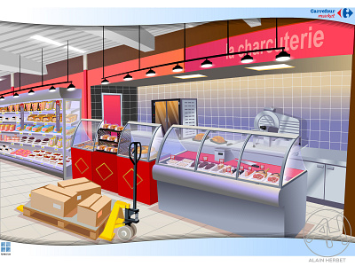 carrefour charcuterie background e learning illustration vector
