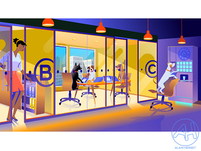 Meeting room character humour illustration vector