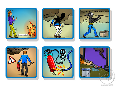 securite incendie2 character e learning illustration vector