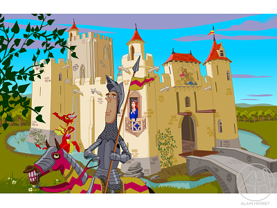 chateau chevalier background cartoon character childrens book childrens illustration illustration vector