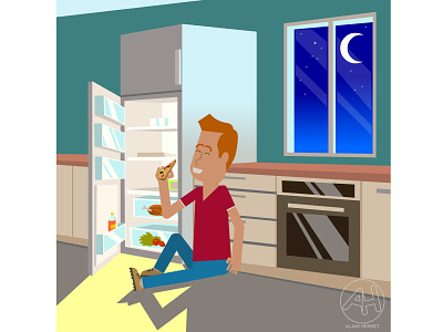 un adolescent mange une pizza character e learning humour illustration vector