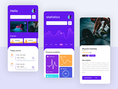 Fitness app app app design card clean design fitness fitness app gym app healthy interface ios mobile muscle physical statistics training ui ux vector workout