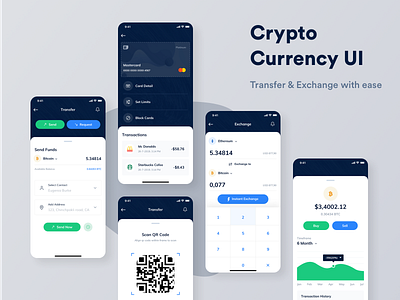 Crypto Currency UI app bitcoin bitcoins blue clean crypto crypto exchange crypto trading cryptocurrency dashboard dashboard app green iphonex list minimal mobile money transfer sketch ui ux