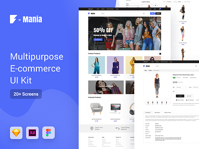 F Mania Multipurpose E-Commerce UI Kit clean ecommerce figma free free sketch free ui kit minimal sketch sketchapp ux web website