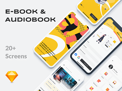 eBook and Audiobook App audio bold book clean free ios iphonex minimal mobile sketch ui ui kit ux yellow