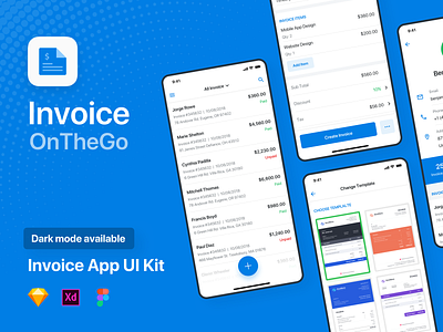 Invoice App Design app cards clean design dark mode dashboard detail development figma invoice list price profile ready sketch template ui uiux xd