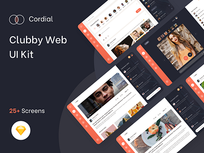 Clubby Web UI Kit app call chat dashboard live menu message minimal search sidebar sketch social social app social media ui ux video web