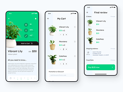 Checkout Flow - Gardening UI app buy cart details ecommerce garden list minimal modern plant search ui
