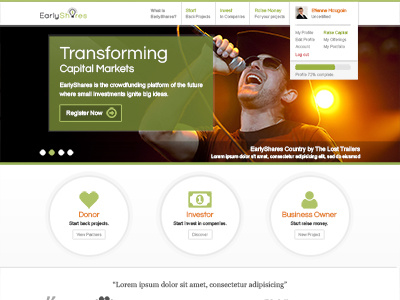 ES Home crowdfunding earlyshares helabs home interface ui ux web design
