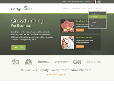 Es Old Home crowdfunding earlyshares helabs home interface ui ux web design
