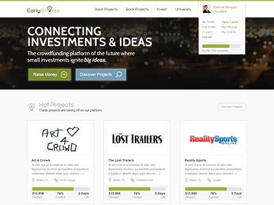 ES New Home Study crowdfunding earlyshares helabs home interface ui ux web design