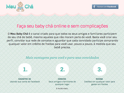 Meu Baby Chá baby facebook login interface mvp process ui ux web design