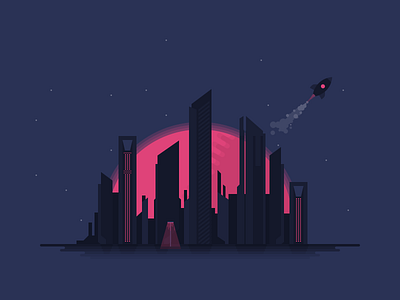 Future city city flat future illustration pinklight space spaceship