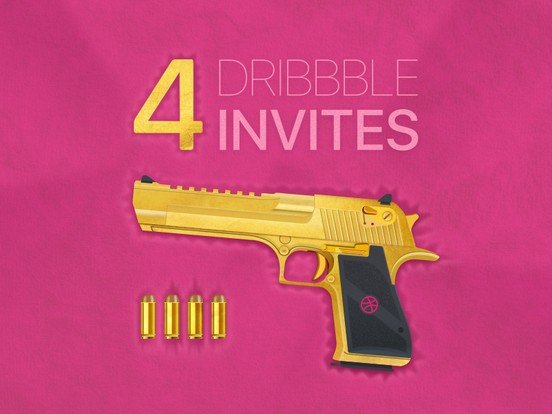 4 Invites colt gold bullet velvet deserteagle deagle gun vector techdesign dribbble invites invite