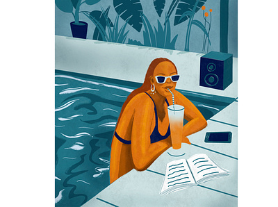 Poolside advertising illlustration blue character character design color palette complementary colors design flat illustration girl illustration graphic design illustration illustration shot illustrations orange packaging illustration poolside portrait procreate summer summer fun