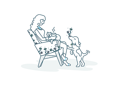 Time to Relax cat chair coffee dog illustration monoline pets relax