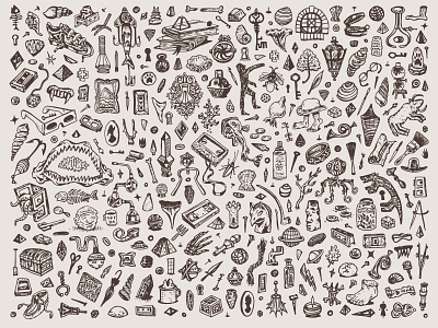 Cabinet of Curiosities: Junk Drawer illustration pattern design