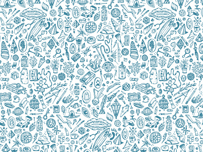 Cabinet of Curiosities: Blue Repeating Pattern illustration pattern design surface pattern