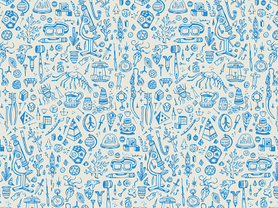 Cabinet of Curiosities 2: Blue on Light Grey cabinet curiosities drawn hand of pattern repeating