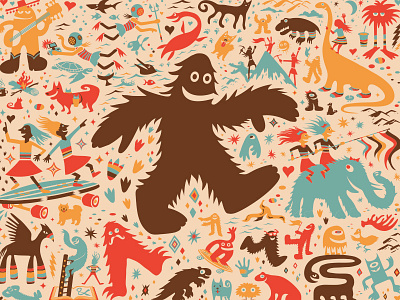 Yeti Print beasts bigfoot childrens book illustration kids print monsters pattern prints skateboards yeti