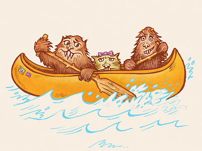 Yeti's in a Canoe boating camping canoe creatures hiking monsters mythic creatures nature water yeti yetis