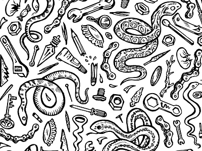Snakes 'N Tools apparel athletics cycling pattern patterns serpentijn snakes surface surface design surface pattern tools wallpaper