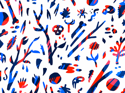 Blue-Red Nature Pattern on White design flotsom monsters nature pattern patterns repeating pattern surface pattern