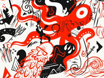 Detail of a pattern full of curiosities 2 creatures cryptozoology design illustration monsters pattern patterns repeating pattern surface pattern vector wallpaper