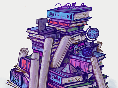 Some of the Book Sellers Wares books cabinet of curiosities design illustration oddities procreate sketching